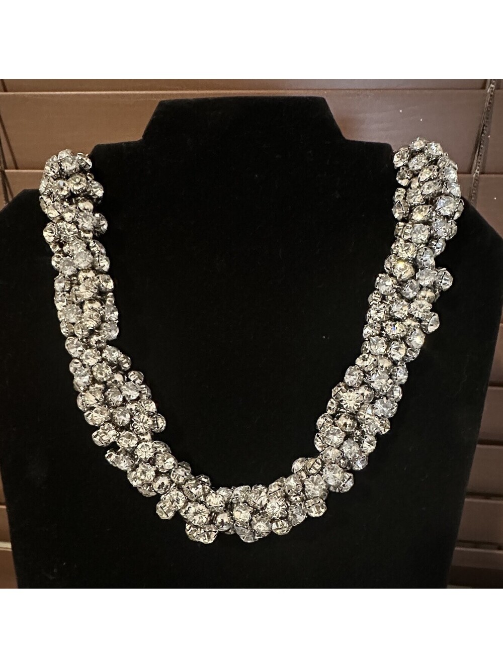 Talbots Chunky Rhinestone Statement Necklace Silver Tone Clear Cluster Bib NWT